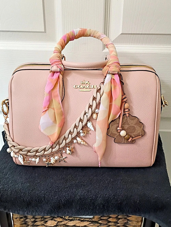 Coach Handbags - Coach Rowan Large Satchel Bag With Shell Charm Pink & White